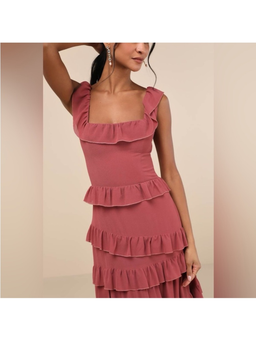 Lulu's Rusty Rose Ruffle High-Low Maxi Dress - Picture 2 of 5